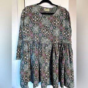 VTG Esprit Babydoll Dress Y2K long sleeve green, white, maroon geometric size M